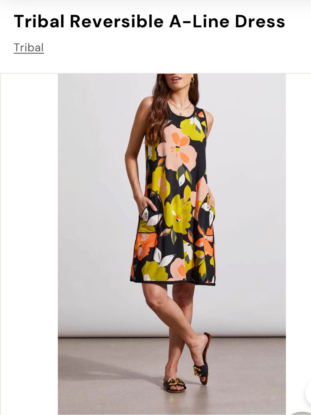 Tribal Black Floral Sleeveless Mini Dress with Orange & Lime Blooms